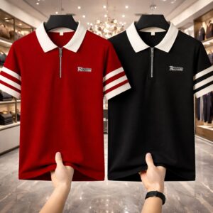 New Zipper Polo - Red & Black Combo - 1